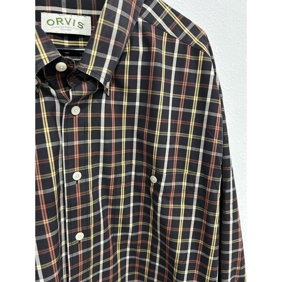 Orvis Plaid Long Sleeve Button Down Shirt Black Multi Sz XXL Classic Office Work - Picture 4 of 9